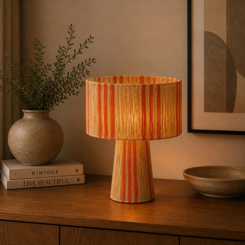 Tischlampe Stripe Ø41cm, Orange/sandbraun - Maisons Du Monde