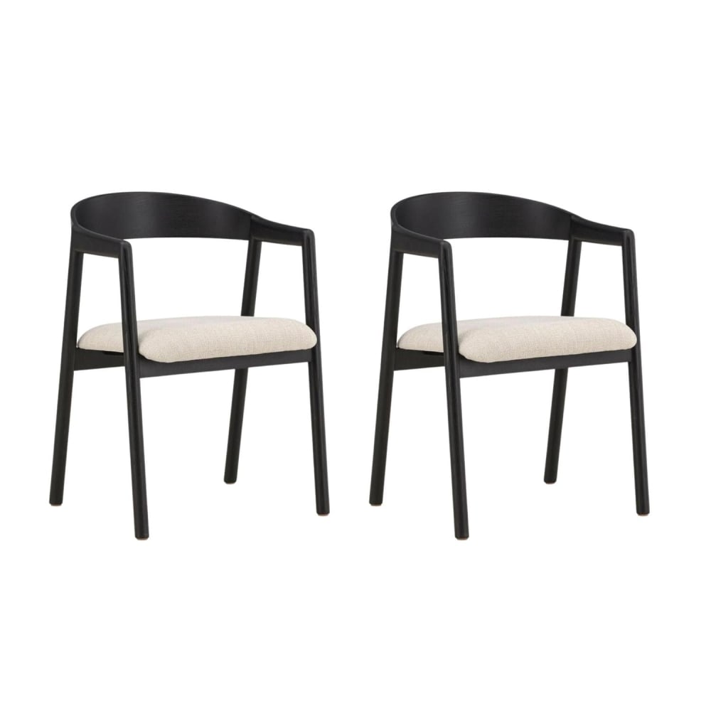 Vind 2er-Set Esszimmerstühle Langön, Schwarz/beige Schwarz Metall