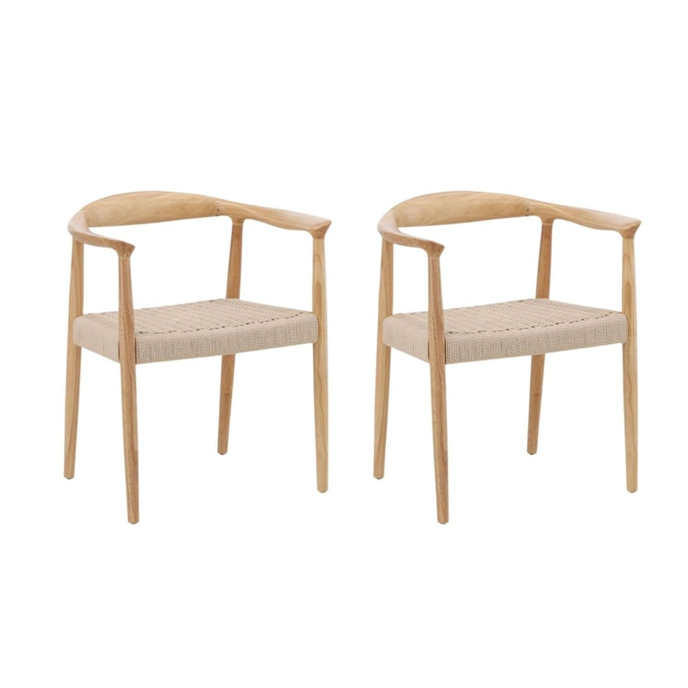 Vind 2er-Set Armlehnstühle Lovön aus Gummibaumholz, Cremeweiß Beige Metall