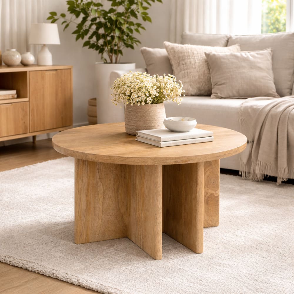 Couchtisch Jade aus Mangoholz Ø60cm, Hellbraun - Maisons Du Monde