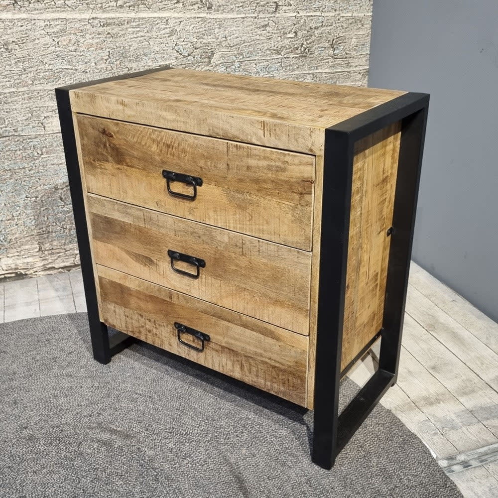 Kommode aus Mangoholz mit 3 Schubladen 80cm, Hellbraun - Maisons