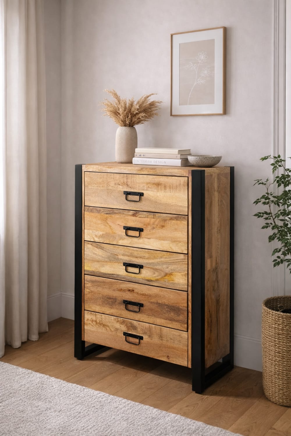 Kommode aus Mangoholz mit 5 Schubladen 120cm, Hellbraun - Maisons