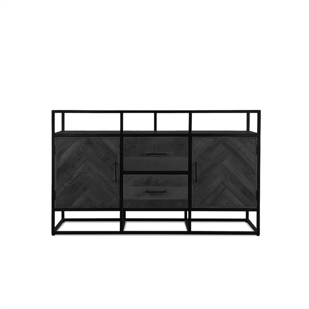 Benoa Sideboard Jax aus Metall und Mangoholz 150cm, Schwarz Schwarz Metall