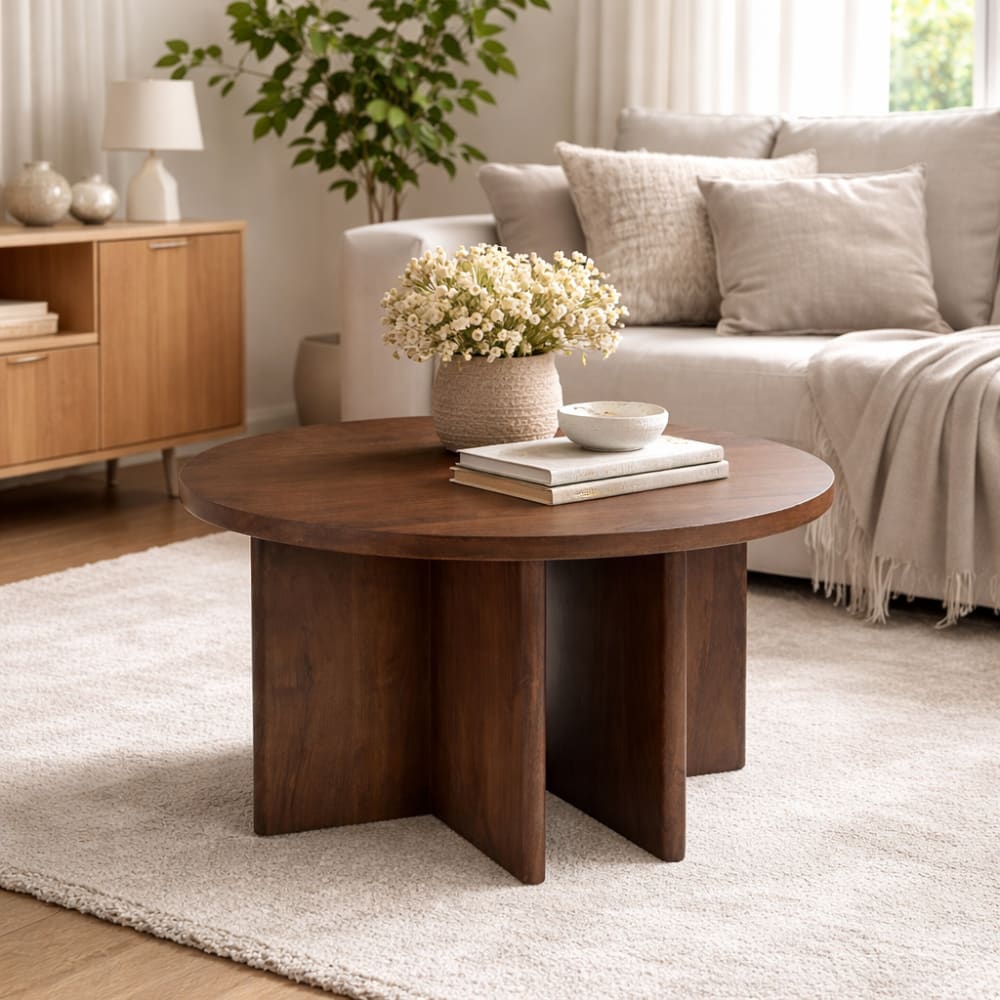 Couchtisch Jade aus Mangoholz Ø60cm, Dunkelbraun - Maisons Du