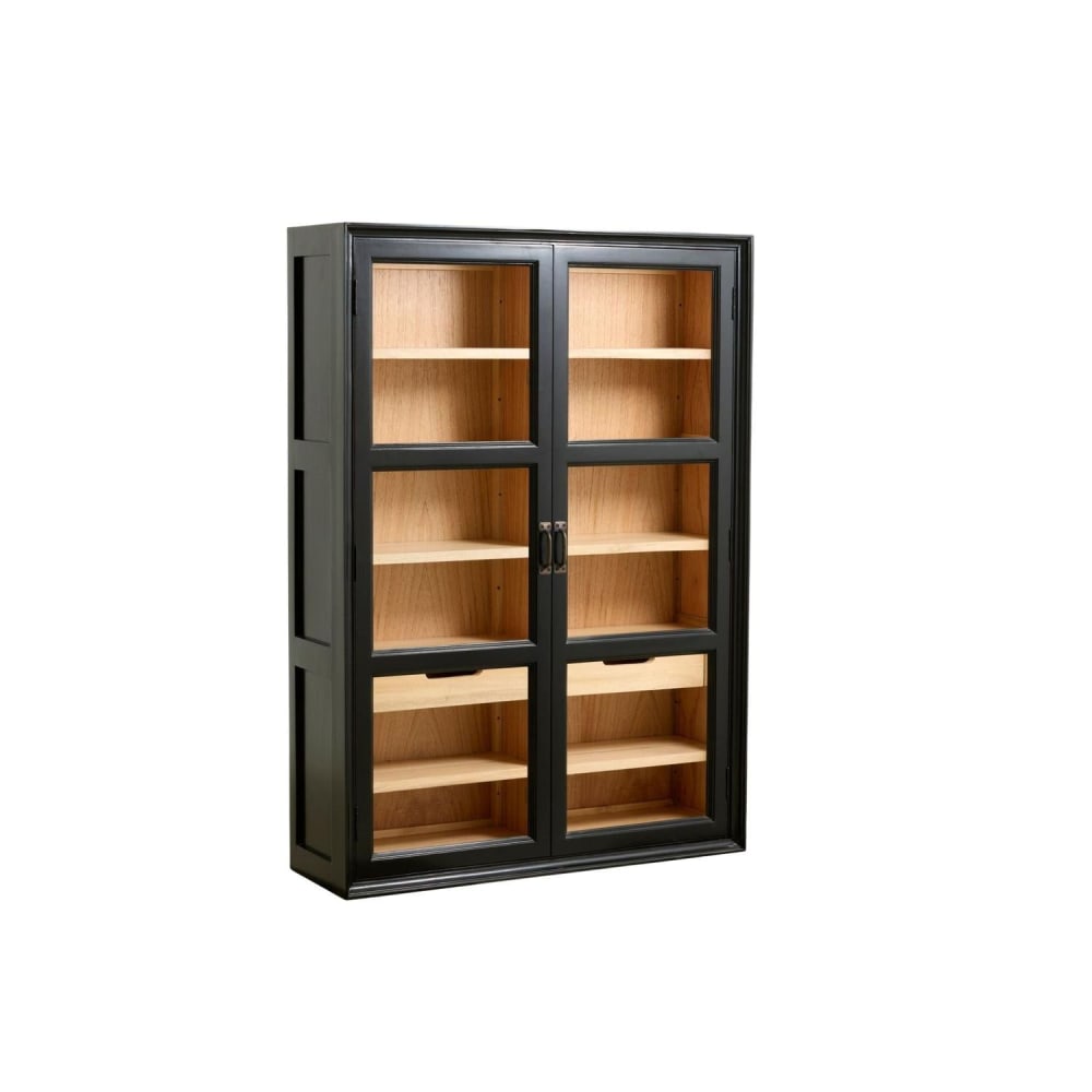 Nordal Wandschrank aus Gmelina Holz mit 2 Türen, Schwarz Schwarz Holz