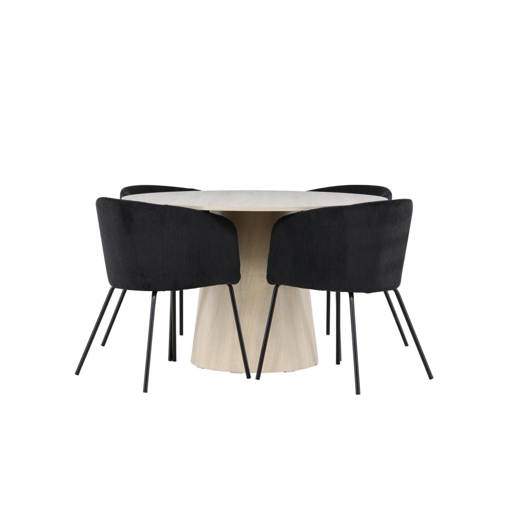 Venture Home Essgruppe Esstisch Lanzo Ø120cm mit Stühlen Berit aus Cord Braun Spanplatte