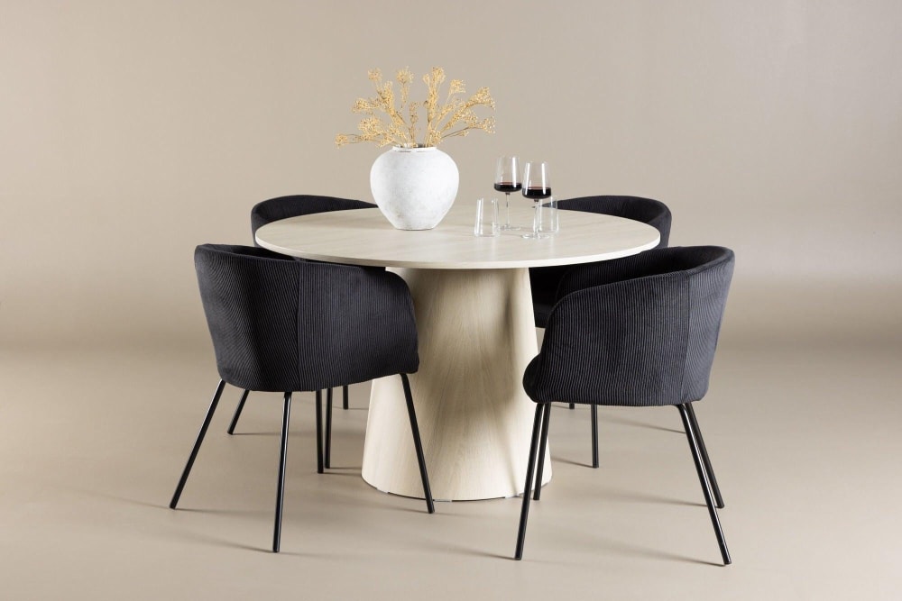 Essgruppe Esstisch Lanzo Ø120cm mit Stühlen Berit aus Cord -
