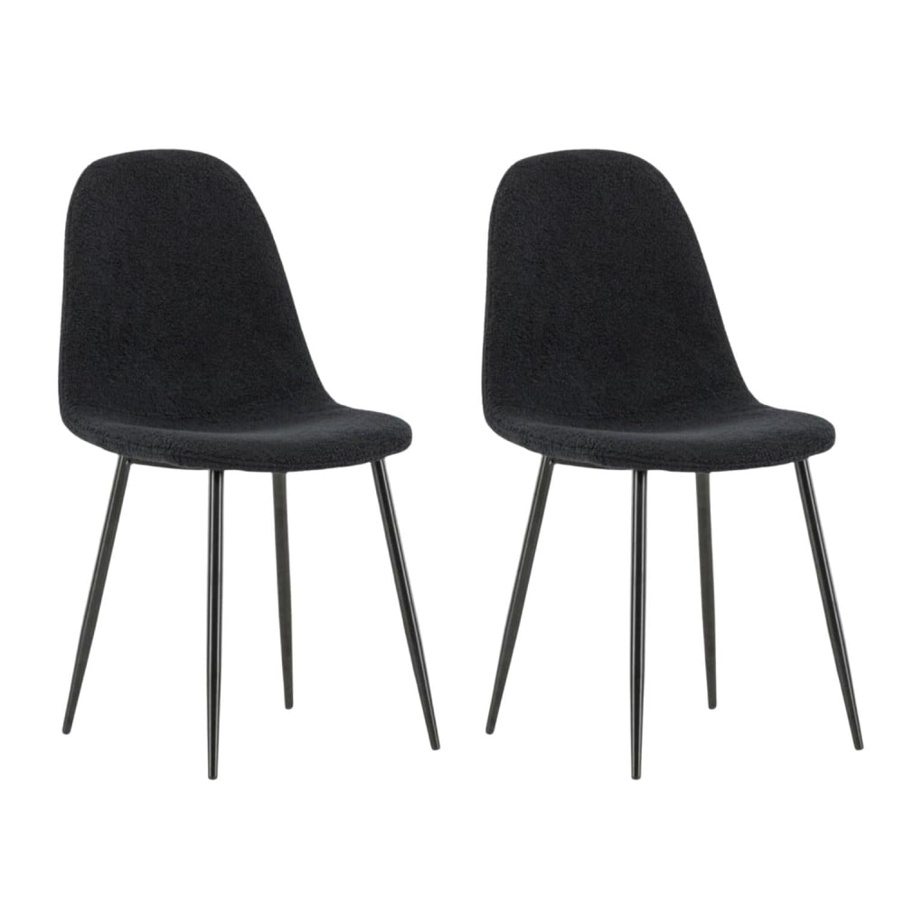 Venture Home 2er-Set Polsterstühle aus Teddy Bouclé, Schwarz style modern Schwarz Stoff