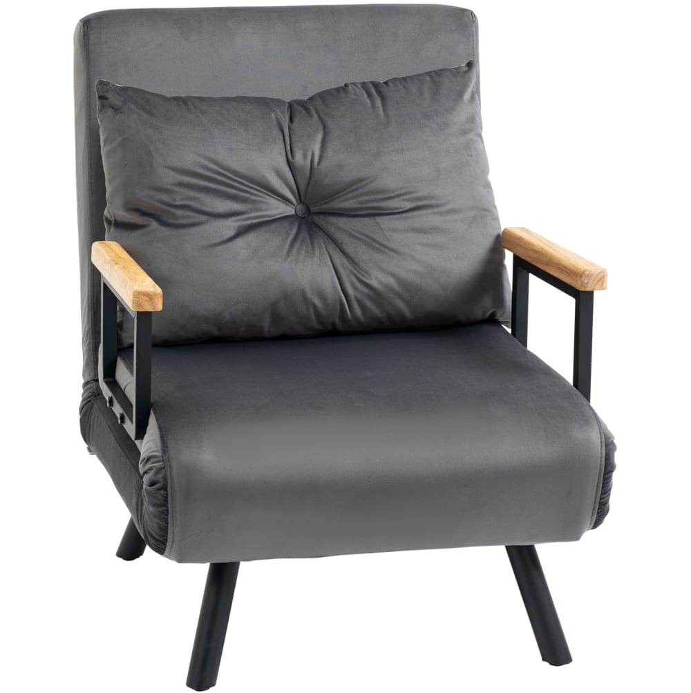 Fauteuil-lit faux velours gris foncé avec dossier réglable