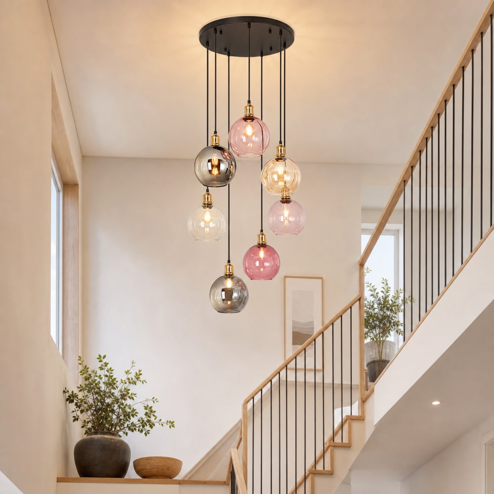 Suspension en fer multicolore 63.5x63.5x191cm e27 — vue 4