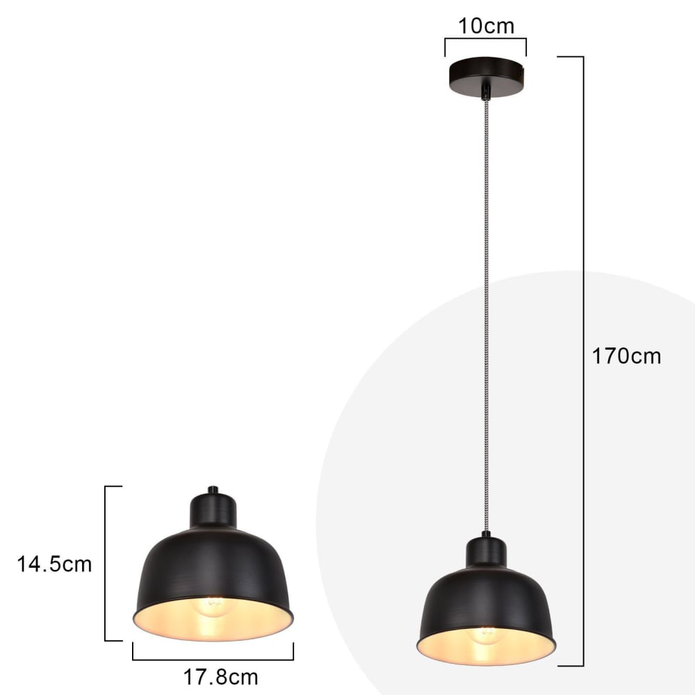 Suspension en fer noir 17x14x170cm e27 — vue 4