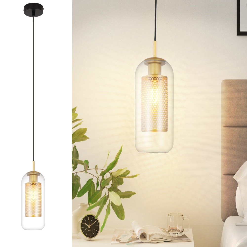 Suspension en fer transparent 13x13x160cm e27 — vue 3