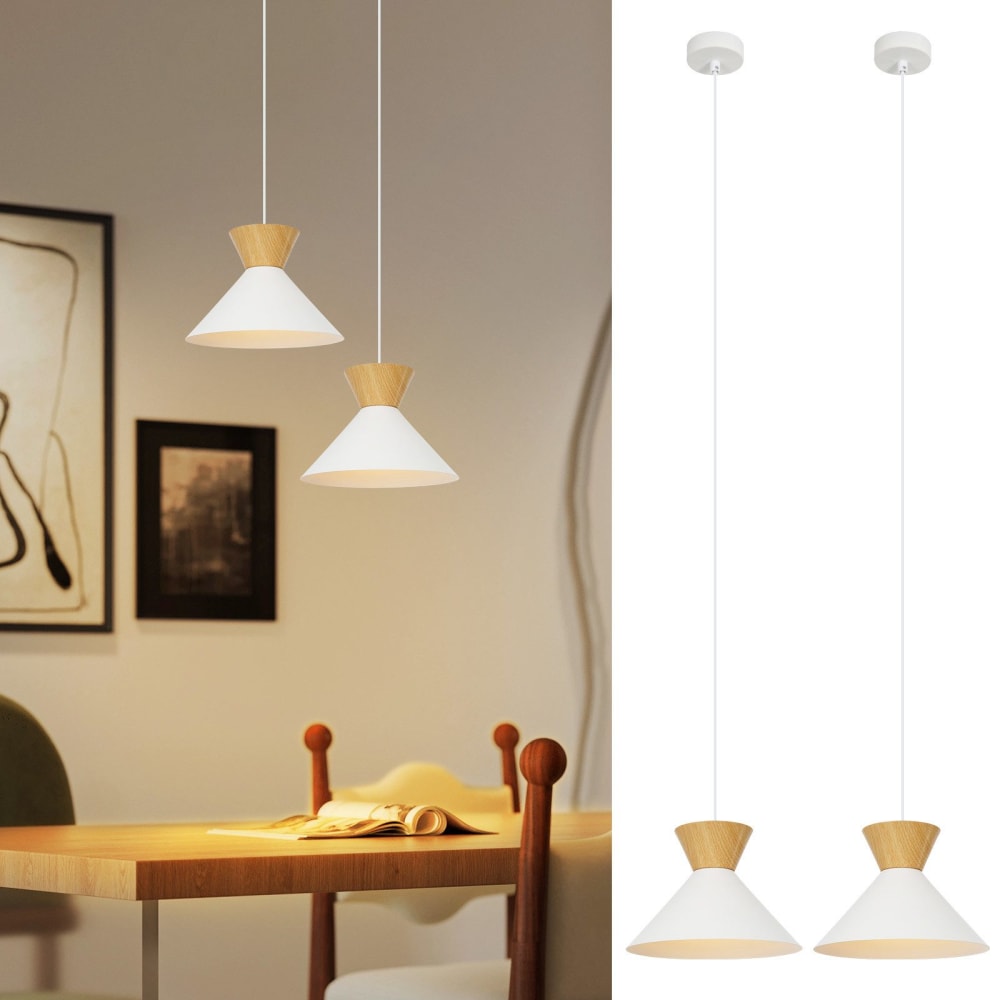 Pendelleuchte Eisen 25x25x142cm weiß E27 2er-Set - Maisons Du