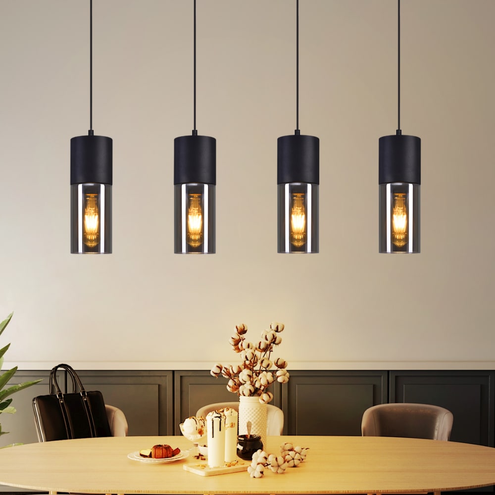 Suspension en fer noir 70x9x148cm e27 — vue 3