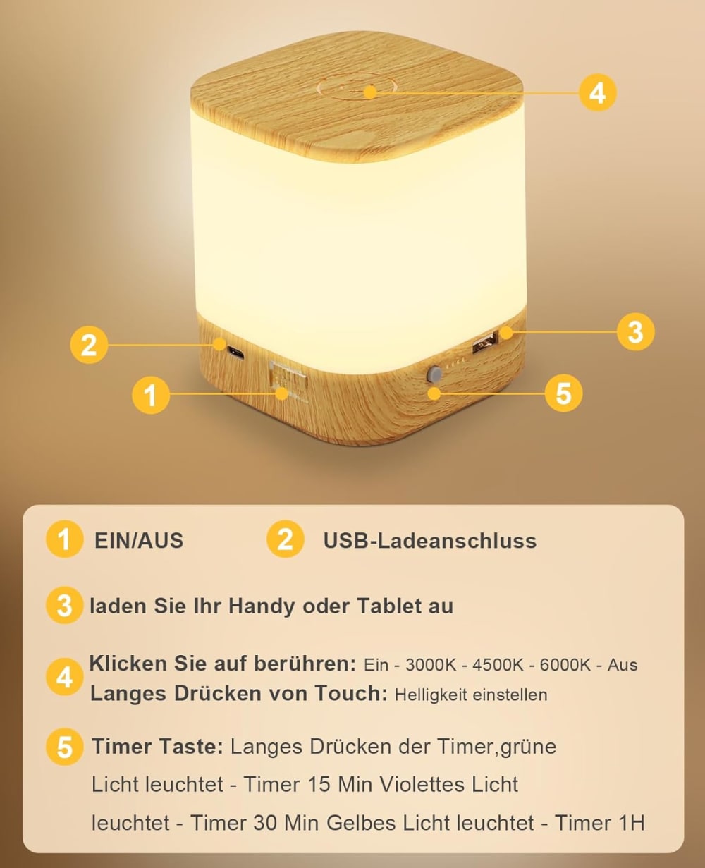 Lampe de table en pc marron 9.8x9.8x11.5cm led — vue 3
