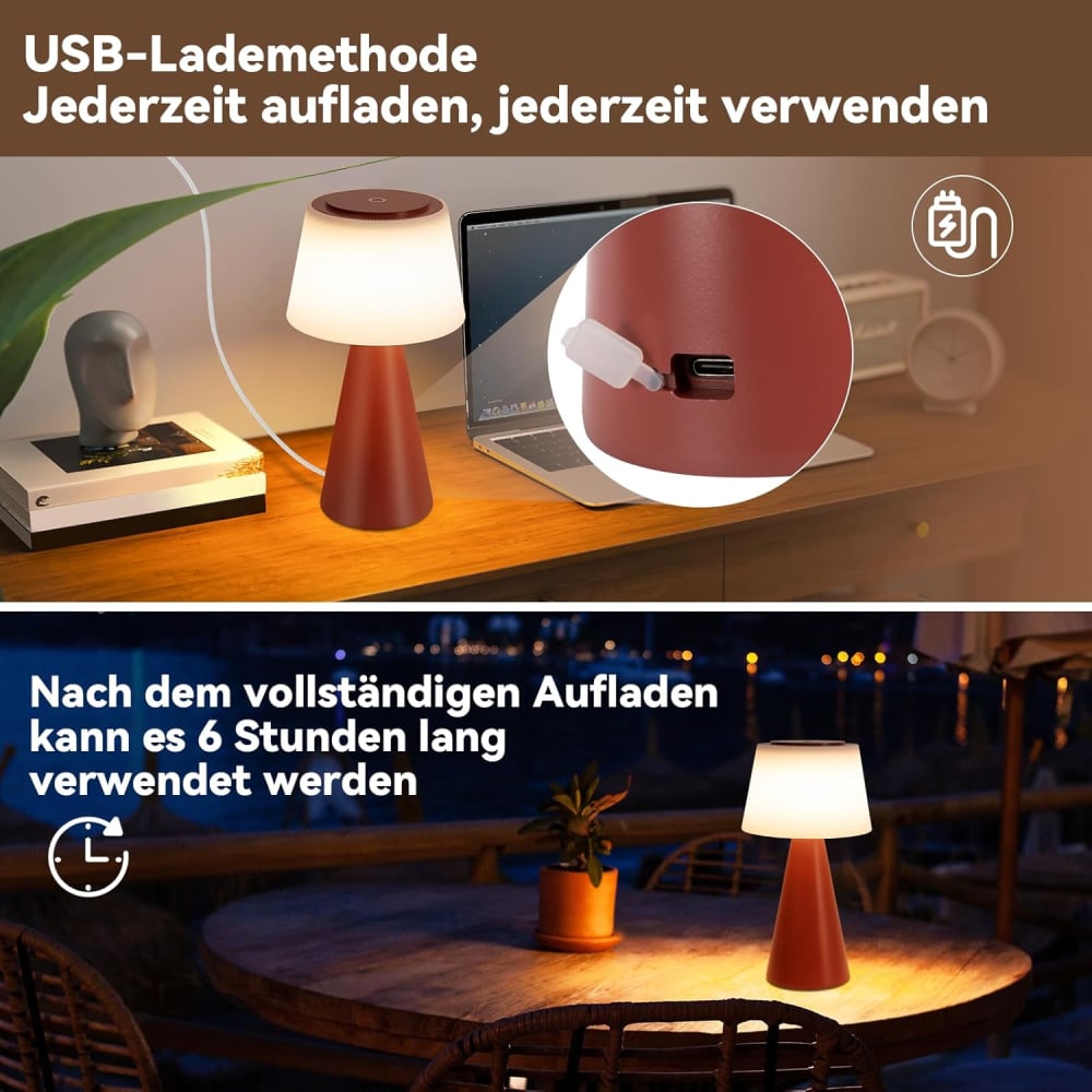 Lampe de table en abs rouge 13x13x24cm led — vue 3