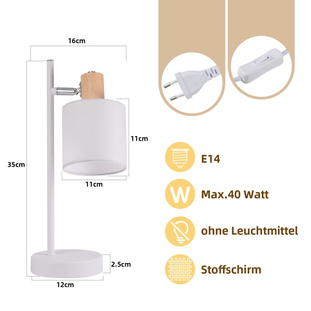 Lampe de table en fer blanc 17x12x35.5cm e14 — vue 4