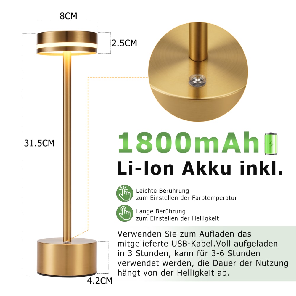 Lampe de table en fer doré 8x8x31.5cm led — vue 4