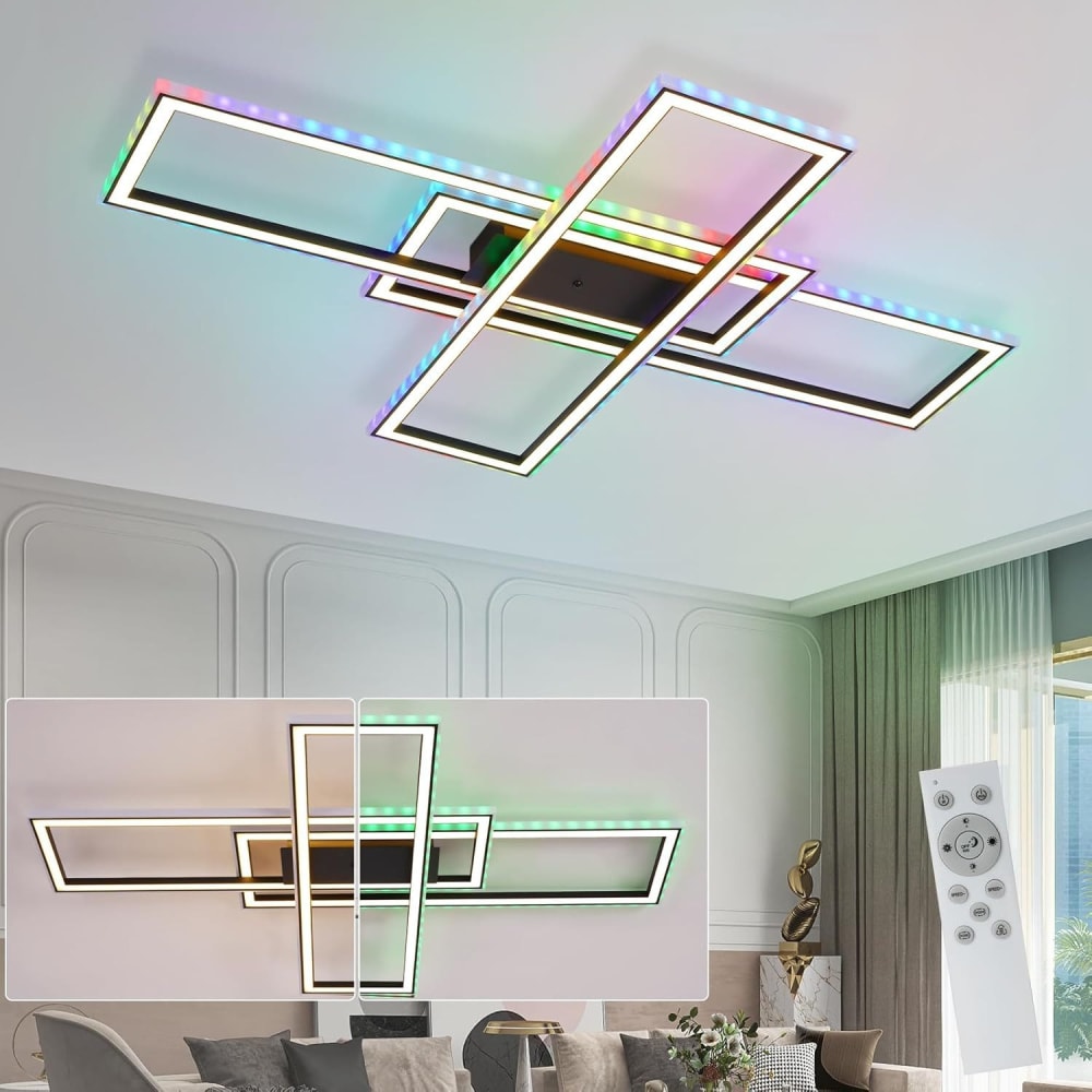 Plafonnier en fer aluminium noir 101.2x71x7cm led 45w — vue 4