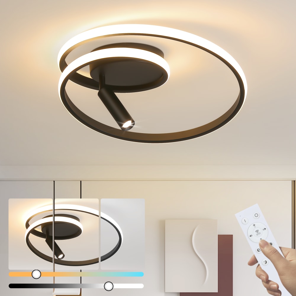 Plafonnier en fer aluminium noir 40x40x12.5cm led 37w — vue 3