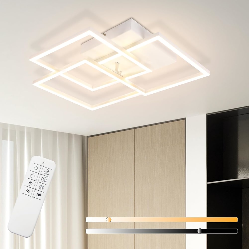 Plafonnier en fer aluminium blanc 40x40x9cm led 36w — vue 3