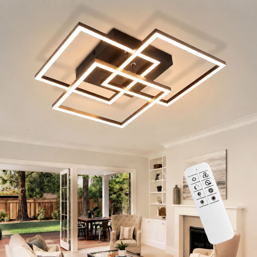 Plafonnier en fer aluminium noir 40x40x9cm led intensité variable 36w — vue 3