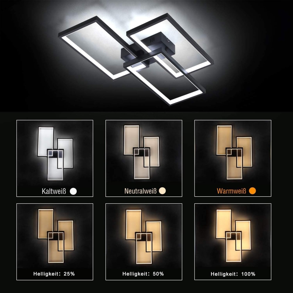 Plafonnier en fer aluminium noir 60x40x8.5cm led 63w — vue 4