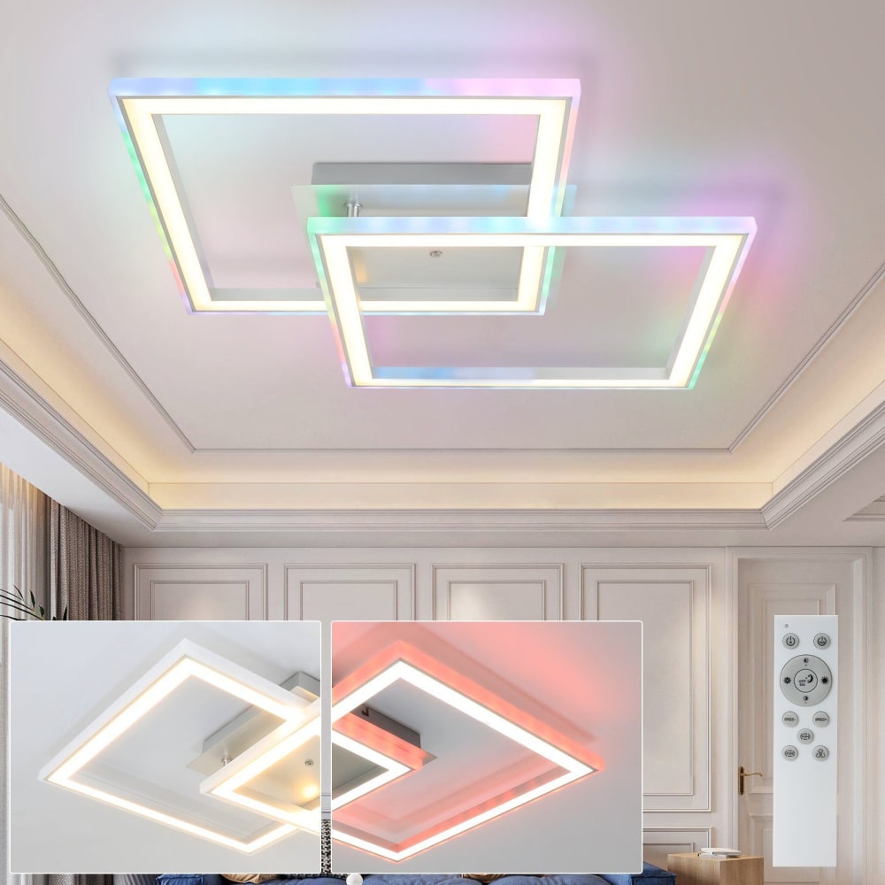 Plafonnier en fer aluminium blanc 44.5x44.5x6.5cm led rgb 35w — vue 3