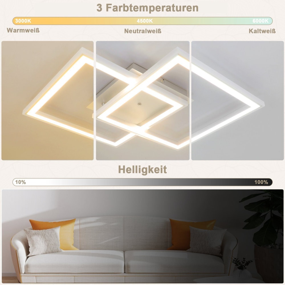 Plafonnier en fer aluminium blanc 44.5x44.5x6.5cm led rgb 35w — vue 4