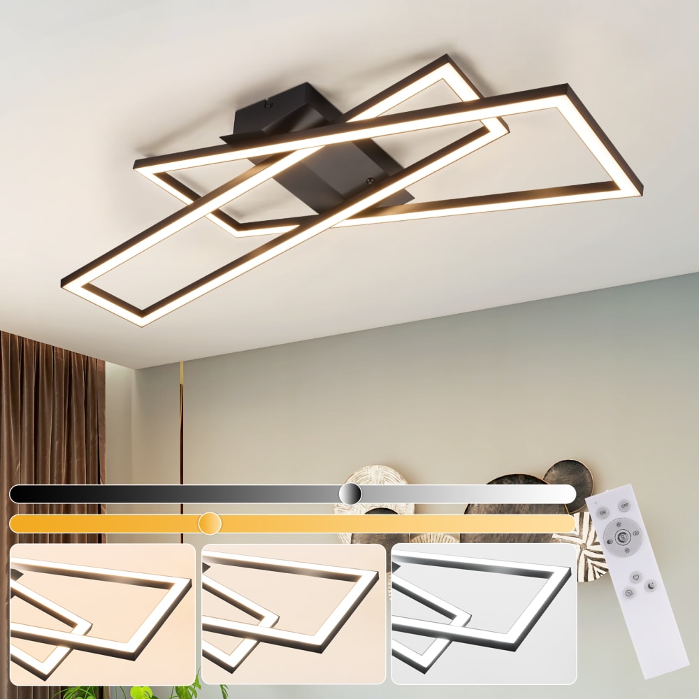 Plafonnier en fer aluminium noir 67x22x13.5cm led 36w — vue 3