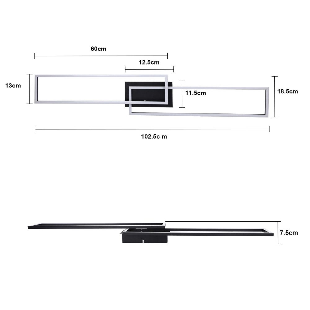 Plafonnier en fer aluminium noir 102.5x18.5x7.3cm led 3000k 32w — vue 4