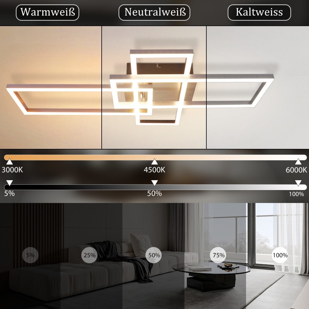 Plafonnier en fer aluminium argenté 64.5x35x9.5cm led 36w — vue 4