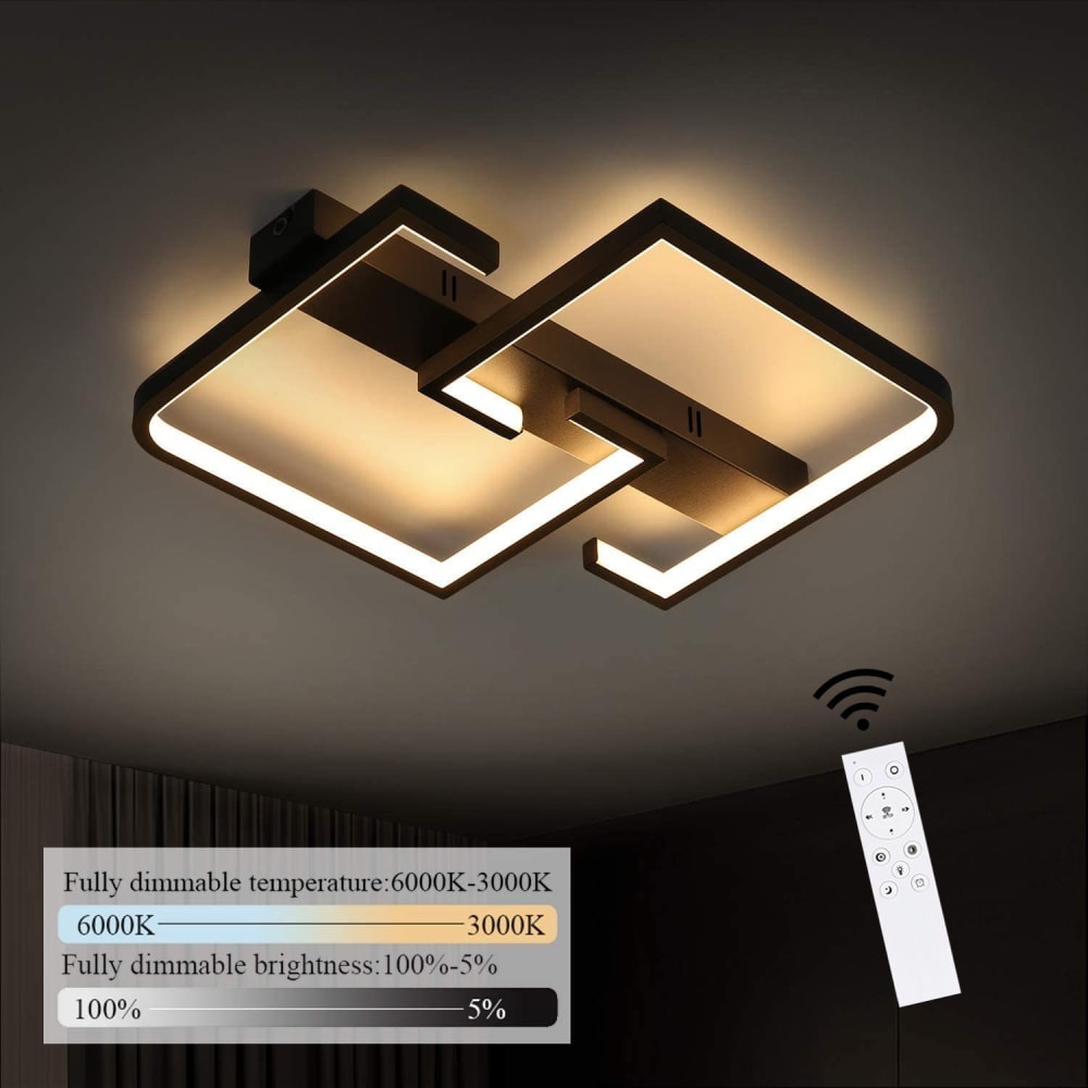 Plafonnier en fer aluminium noir 42x37x5cm led intensité variable 35w — vue 3