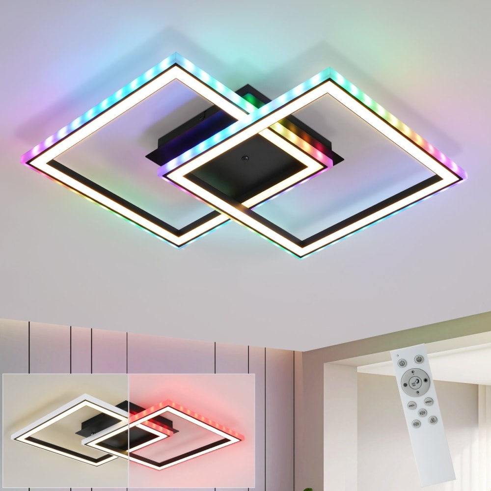 Plafonnier en fer aluminium noir 44.5x44.5x7cm led 35w — vue 3