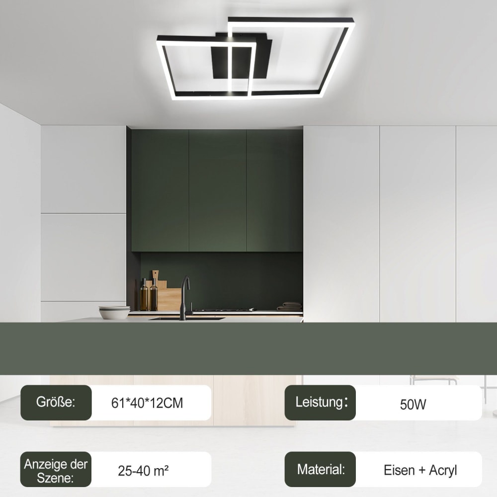 Plafonnier en fer aluminium noir 61x40x12cm led 50w — vue 4