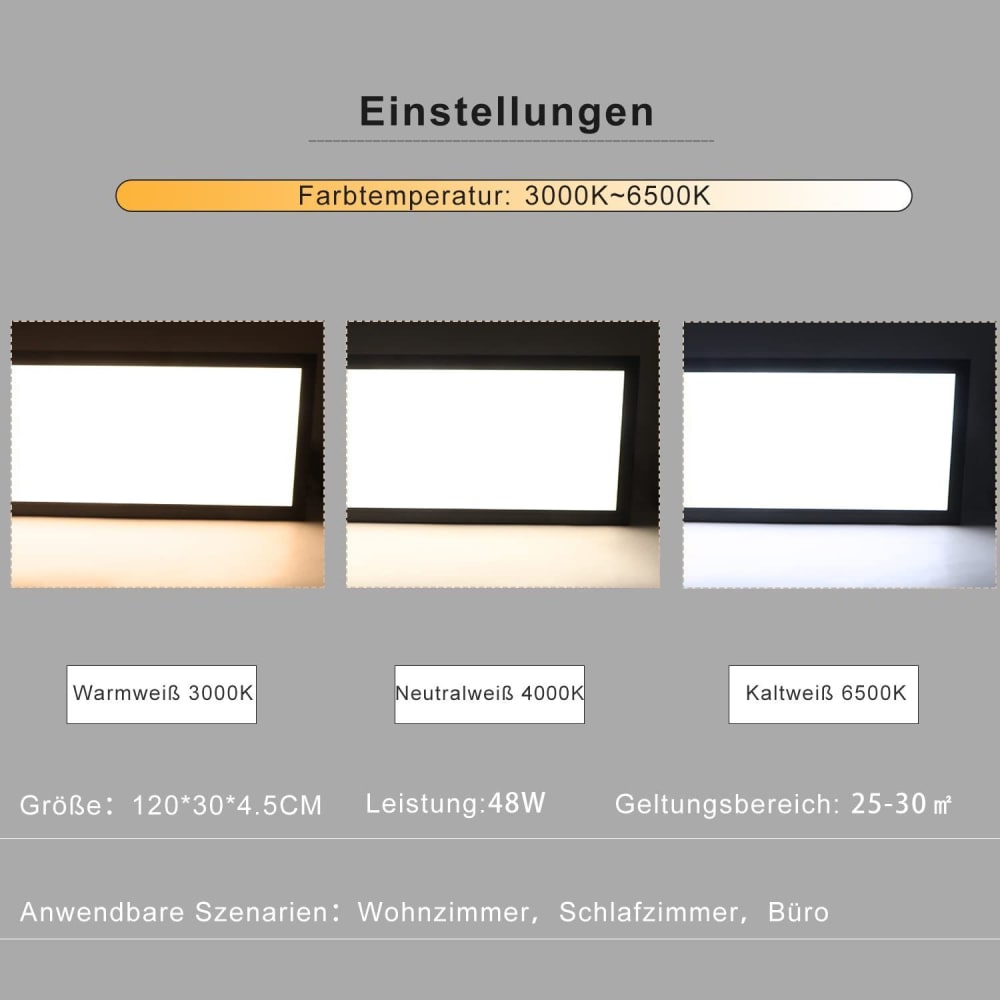 Plafonnier en fer aluminium noir 120x30x5.5cm led 48w — vue 4