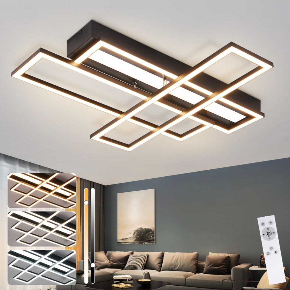 Plafonnier en fer aluminium noir 66.5x55.5x9.7cm led 54w — vue 3