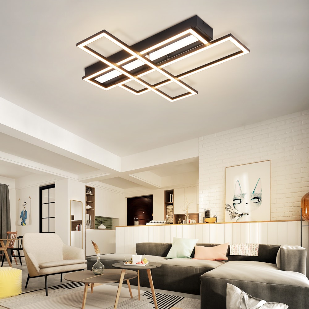 Plafonnier en fer aluminium noir 66.5x55.5x9.7cm led 54w — vue 4