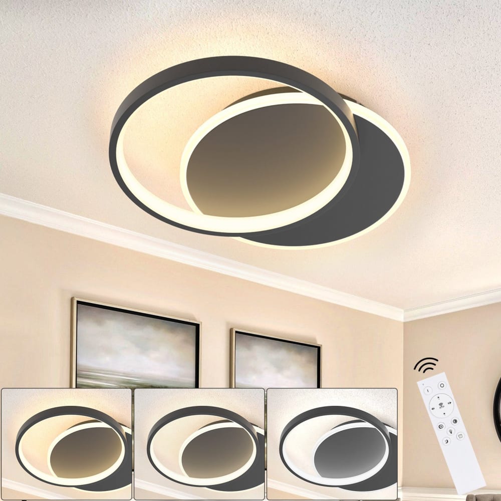 Plafonnier en fer aluminium noir 40x30x6cm led intensité variable 35w — vue 3