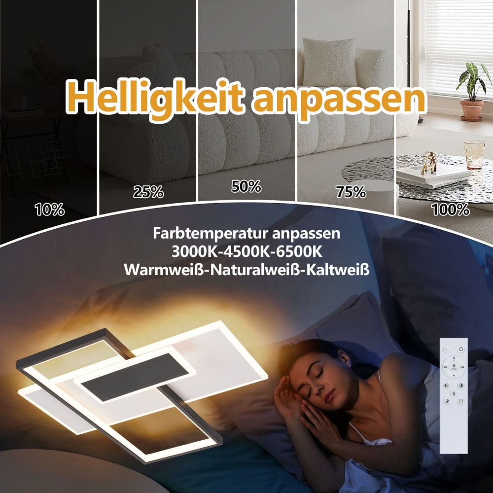 Plafonnier en fer aluminium blanc 50x50x7cm led 58w — vue 4