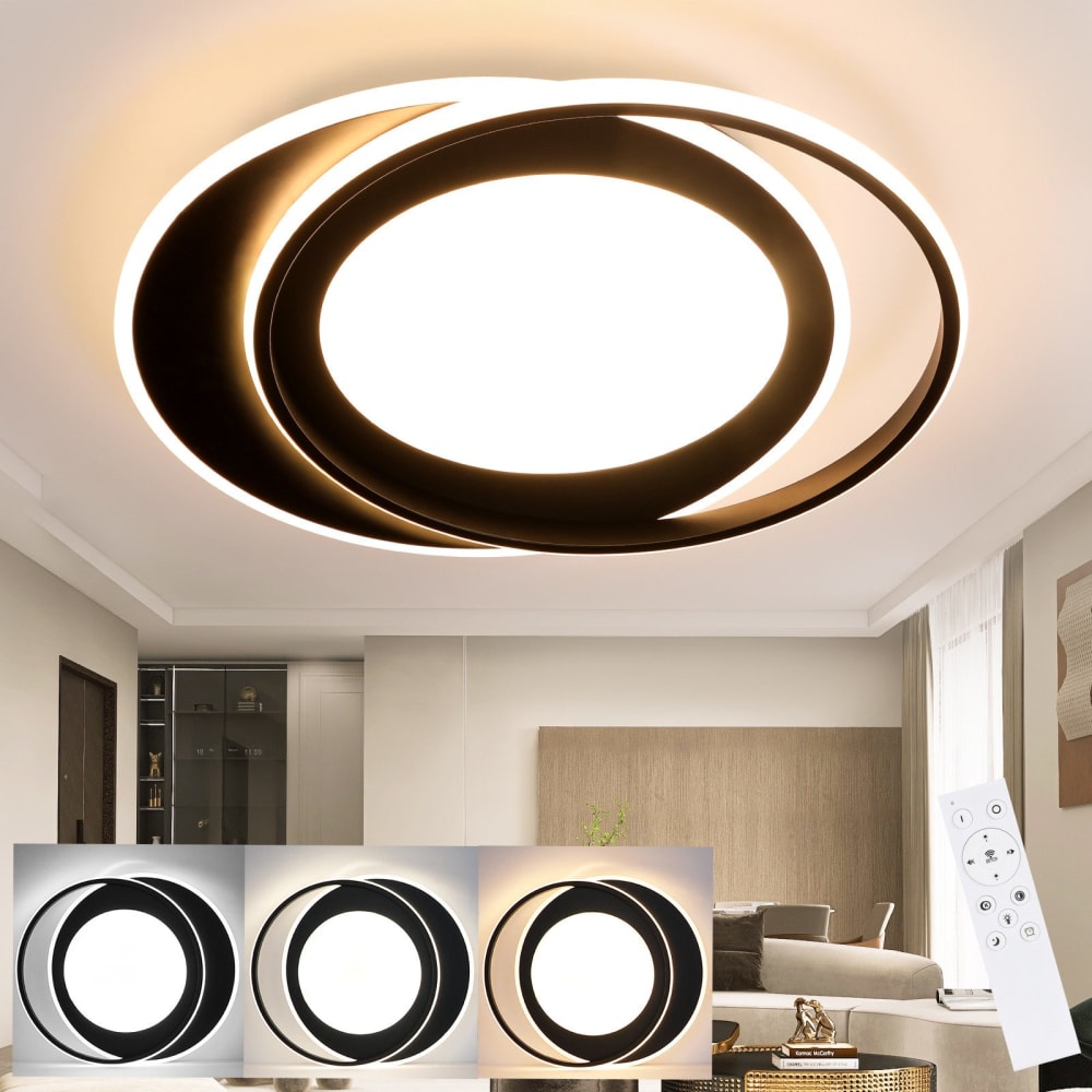 Plafonnier en fer aluminium noir 48.5x7x47.5cm led 66w — vue 3