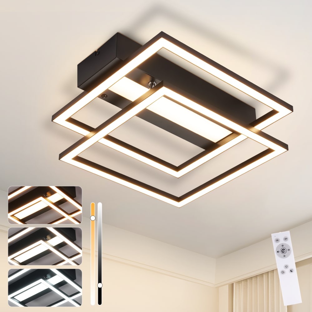 Plafonnier en fer aluminium noir 36x37x7.5cm led 42w — vue 3