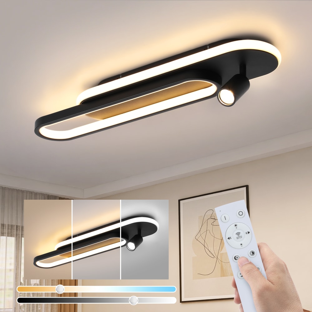 Plafonnier en fer aluminium noir 60x13x15.5cm led 46w — vue 3