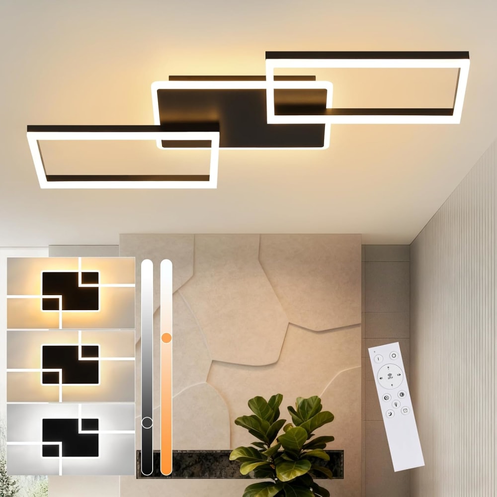 Plafonnier en fer aluminium noir 80x45x7cm led intensité variable 63w — vue 3