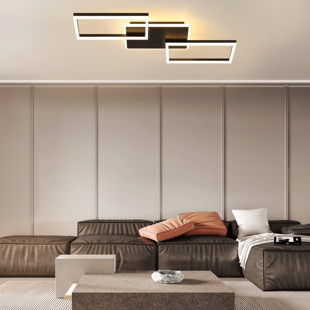 Plafonnier en fer aluminium noir 80x45x7cm led intensité variable 63w — vue 4