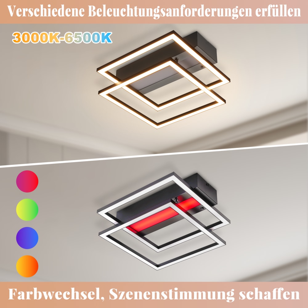 Plafonnier en fer aluminium noir 36x37x7.5cm led 36w — vue 4