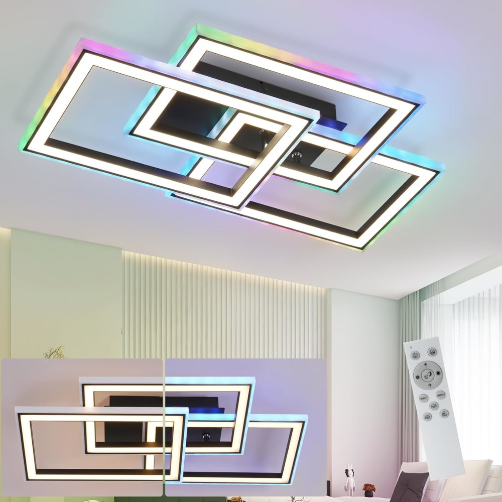 Plafonnier en fer aluminium noir 54x34x9cm led rgb 45w — vue 4