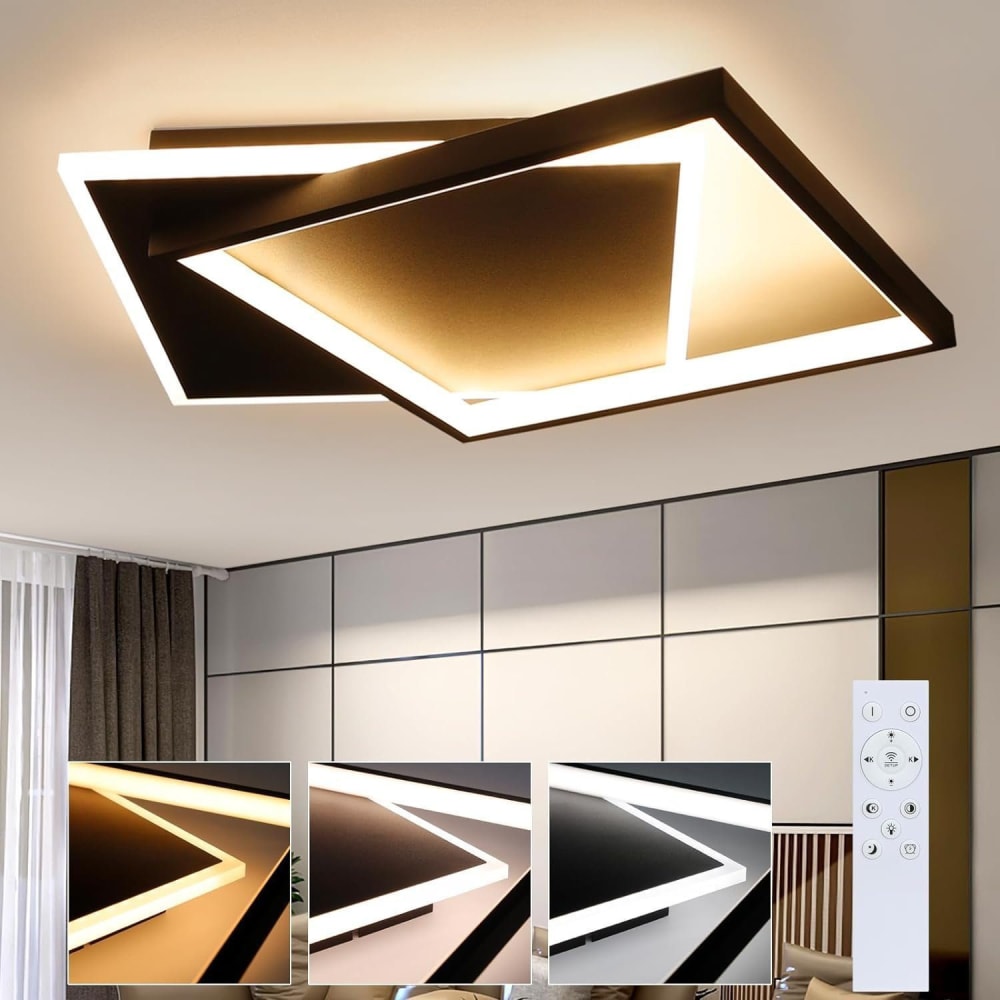 Plafonnier en fer aluminium noir 44x40x6cm led intensité variable 44w — vue 3