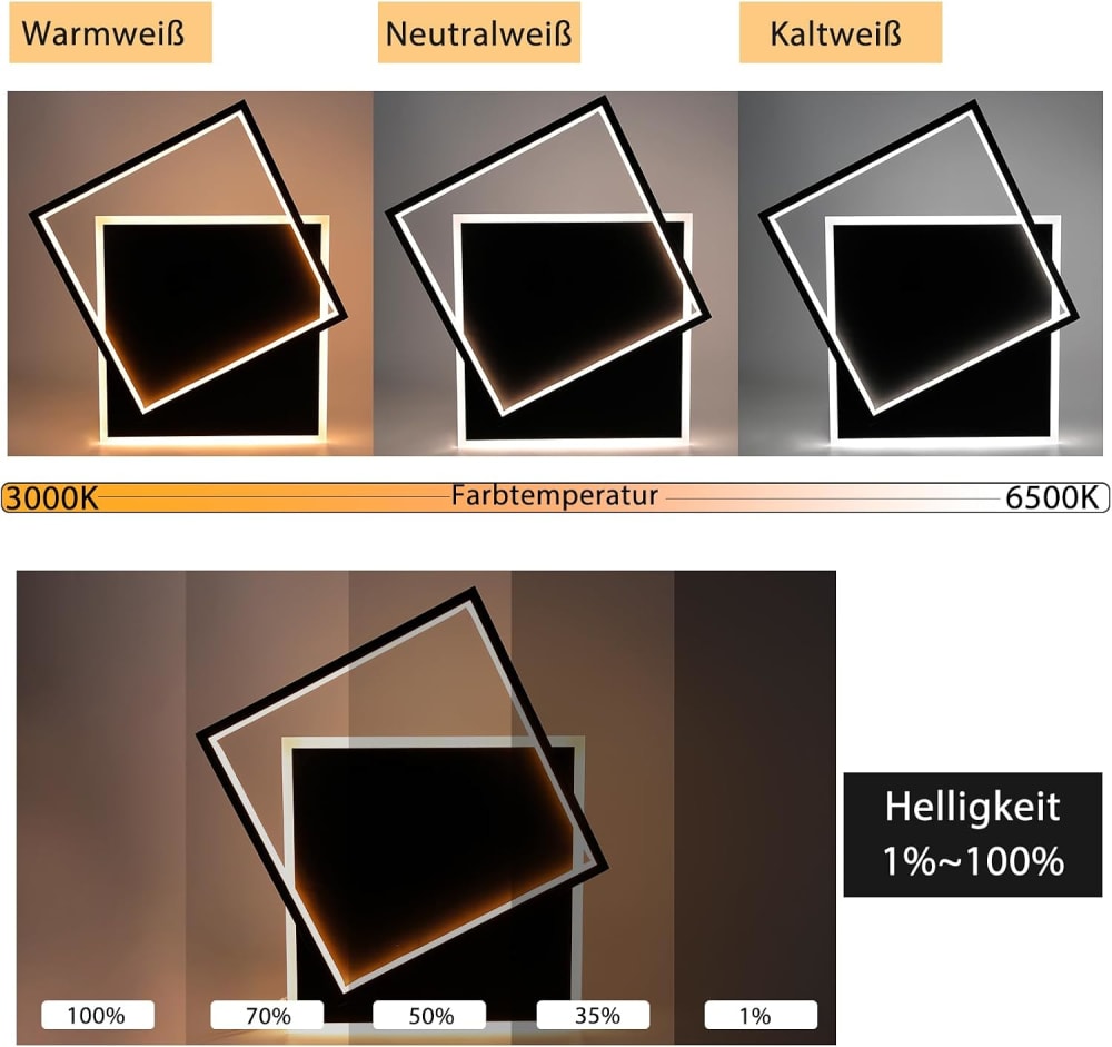 Plafonnier en fer aluminium noir 44x40x6cm led intensité variable 44w — vue 4