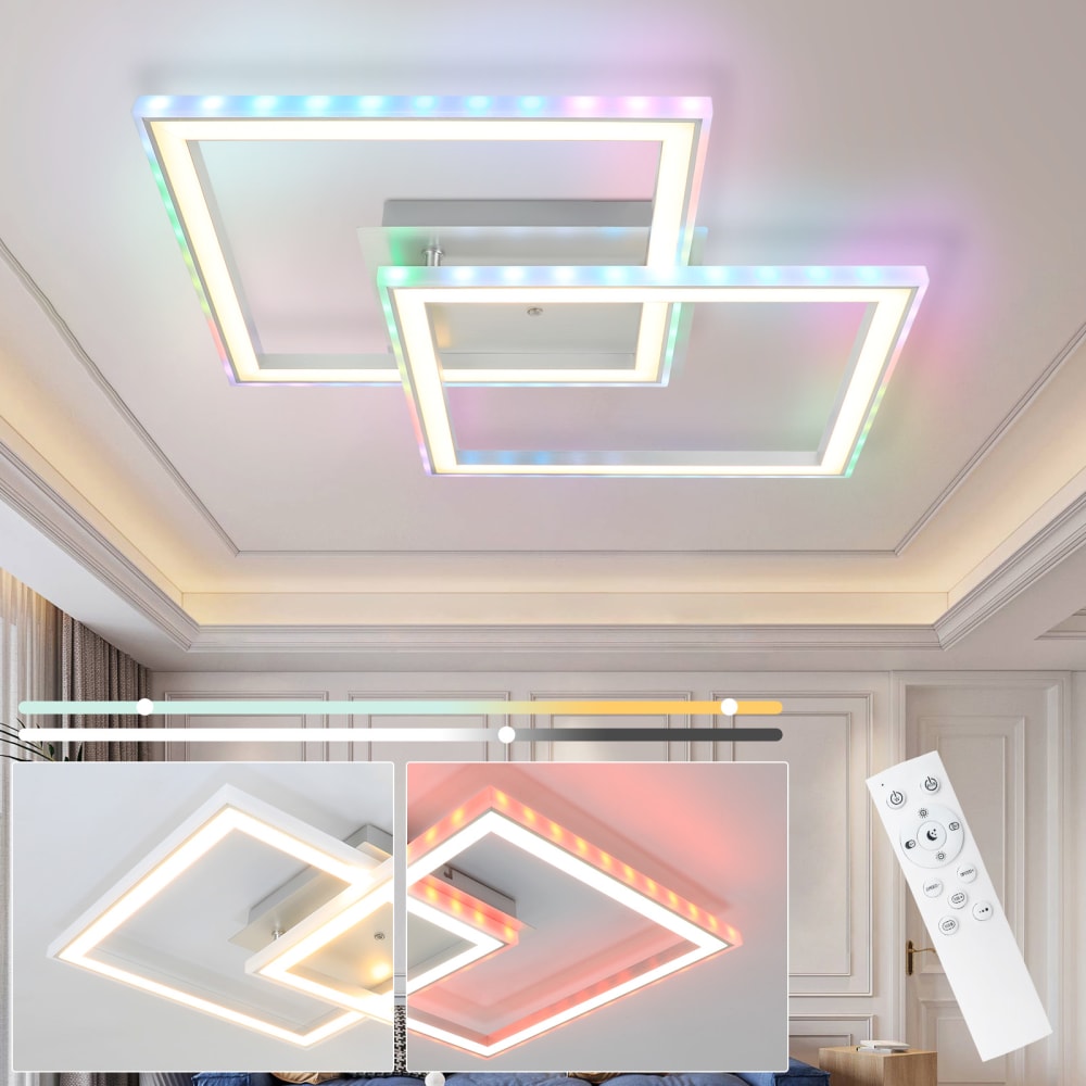 Plafonnier en fer aluminium argenté 44.5x44.5x7cm led 35w — vue 3